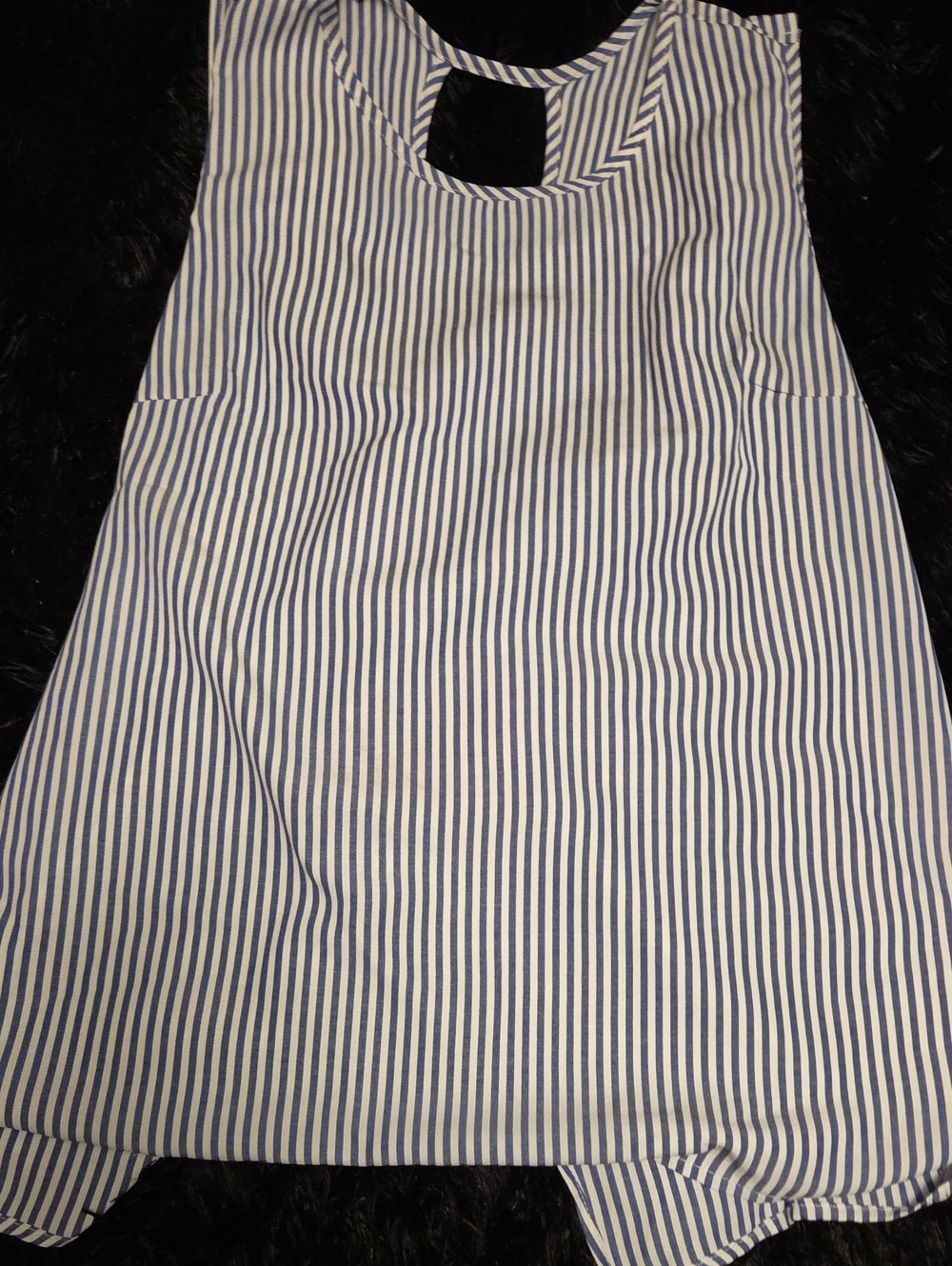 Sleeveless Blue and White Striped Split Back Shirt